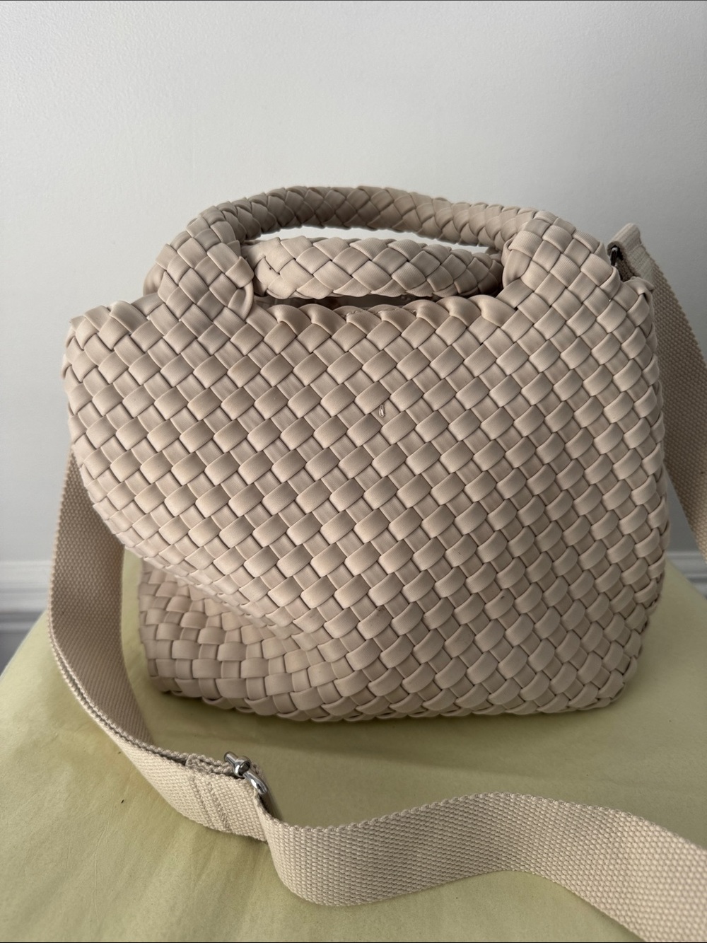 BCBGMAXAZRIA Woven Faux Leather Shoulder Bag in Beige